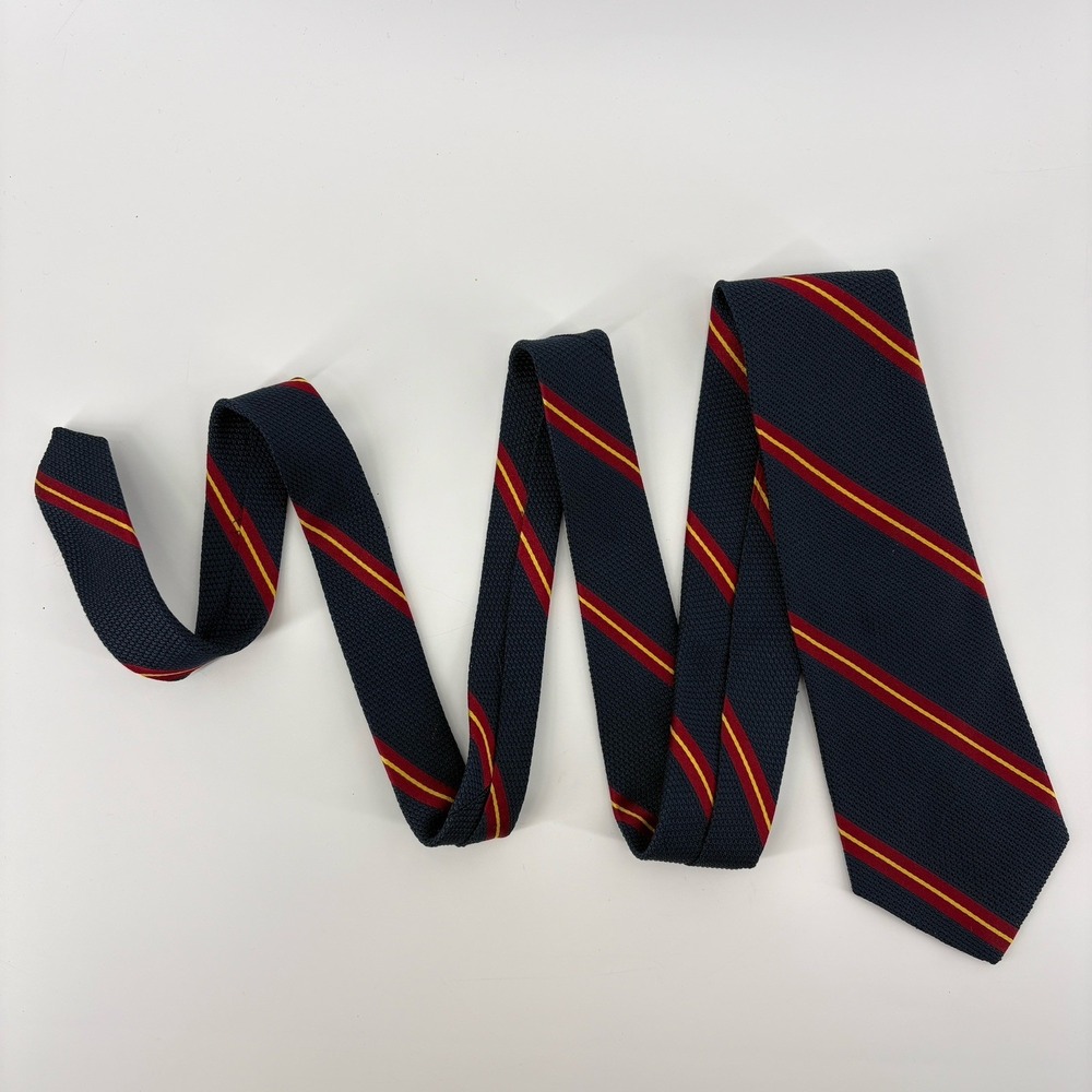 Vintage Polo Ralph Lauren Silk Grenadine Repp Stripe Tie Navy Red Gold USA 57" - Picture 7 of 11